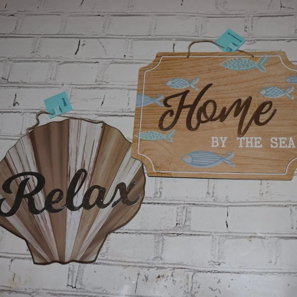 🤍 Set of 2 Coastal Wall Signs · NWT · “Home by the Sea” + “Relax”